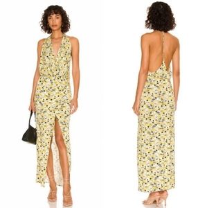 Free People Daria Halter Maxi Dress AppleMint Low Back Wrap Slit Plunge NEW